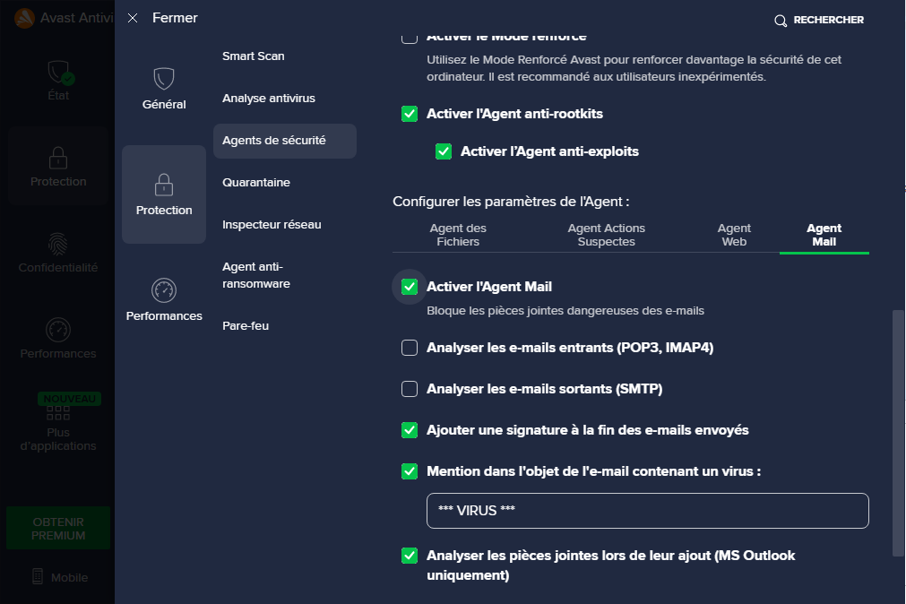 Réglages MSS Avast